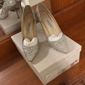 Authentic Jimmy Choo - Women’s Sparkling Silver Heels (Size 38)